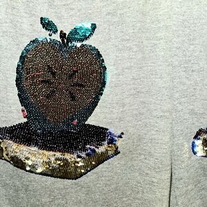 Catherines Gray Sequin Apple Sleep Top with Teal Accents